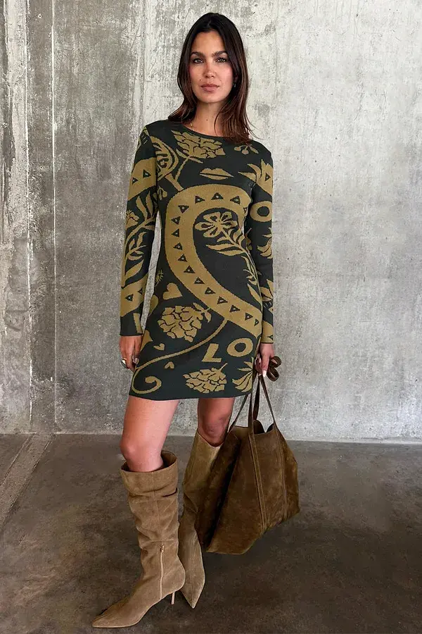 Never Fully Dressed Olive Amara Knit Mini Dress