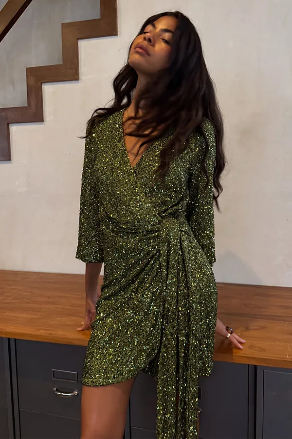 Never Fully Dressed Olive Sequin Mini Vienna Dress