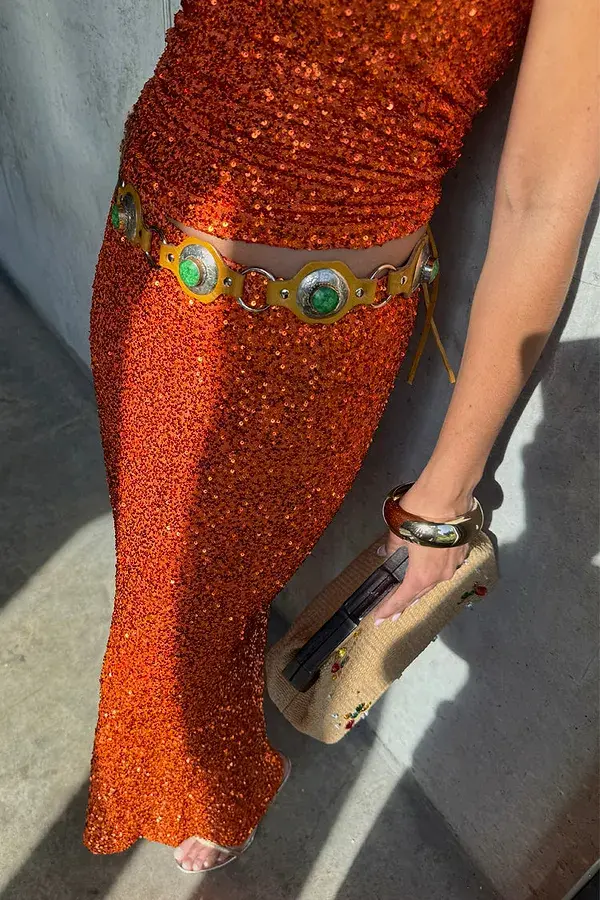 Never Fully Dressed Orange Sequin Dorris Skirt