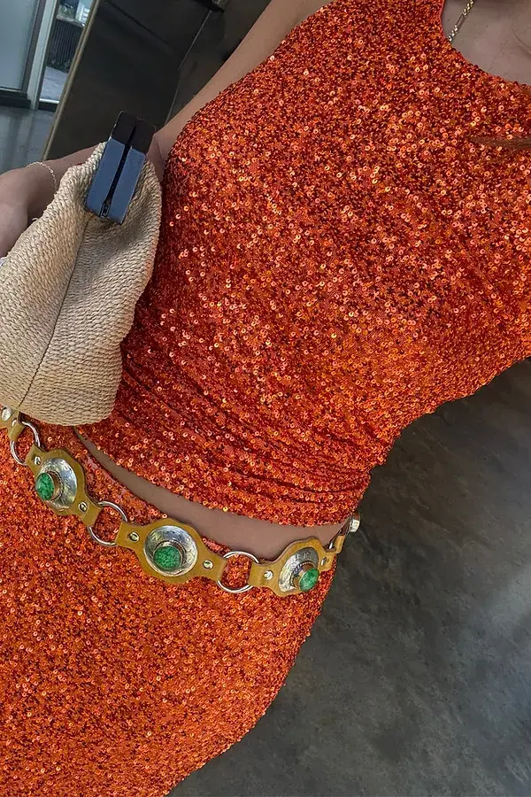 Never Fully Dressed Orange Sequin Tank Top