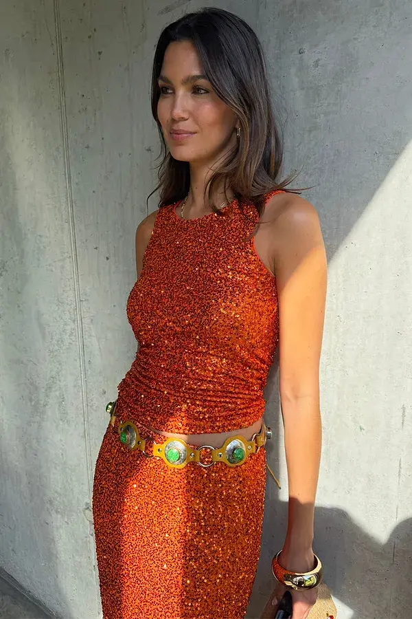 never fully dressed Orange Sequin Tank Top