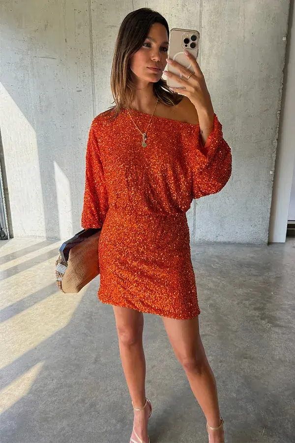 Never Fully Dressed Orange Sequin Tilly Dress