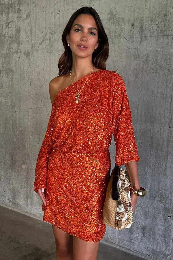 never fully dressed Orange Sequin Tilly Dress