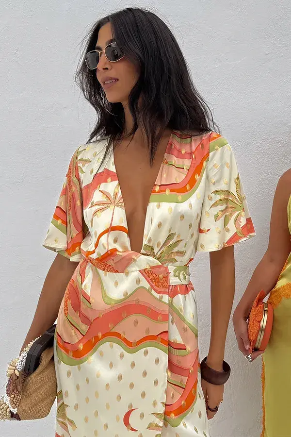 never fully dressed Pastel Palm Ceryes Wrap Dress