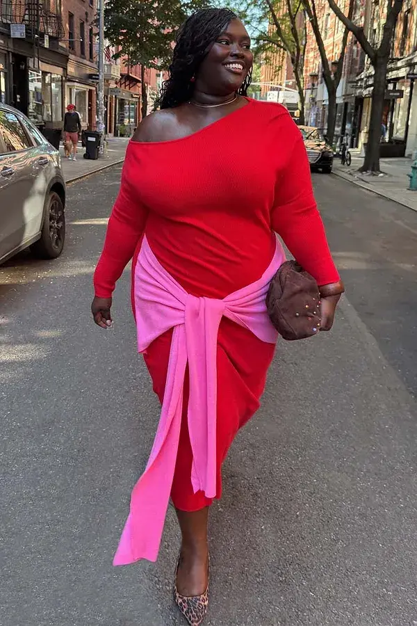 Never Fully Dressed Red And Pink Afia Midi Dress
