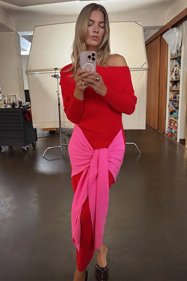 never fully dressed Red and Pink Afia Midi Dress