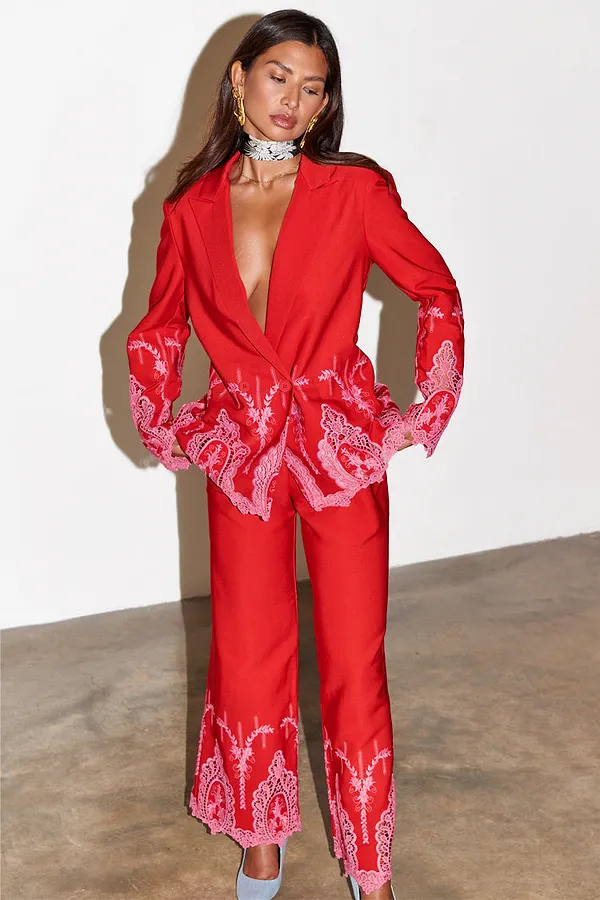 Never Fully Dressed Red And Pink Lace Frany Blazer