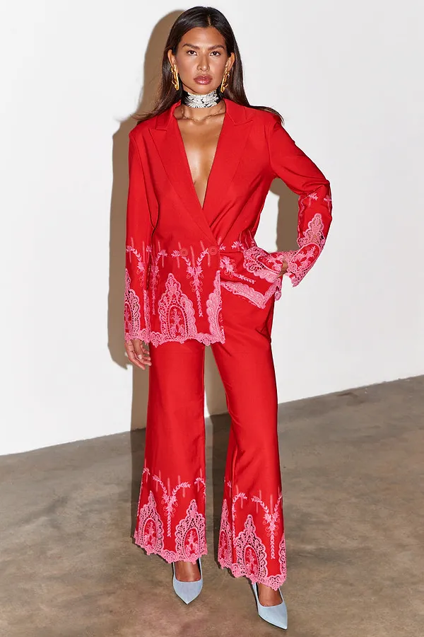 never fully dressed Red And Pink Lace Frany Blazer