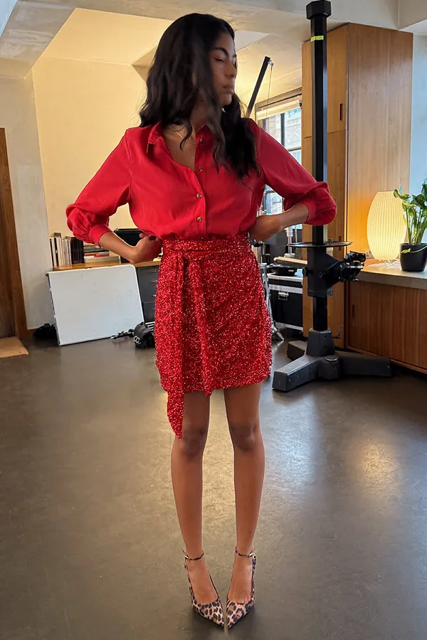 Never Fully Dressed Red Sequin Mini Jaspre Skirt