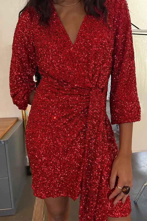 Never Fully Dressed Red Sequin Mini Vienna Dress