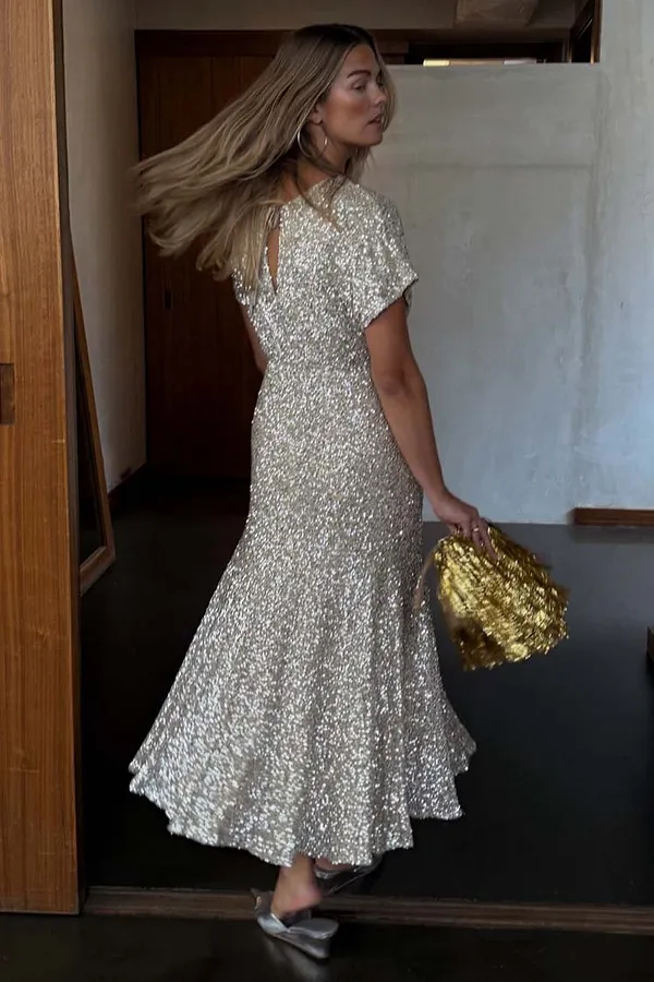 Never Fully Dressed Silver Sequin Erin Dress