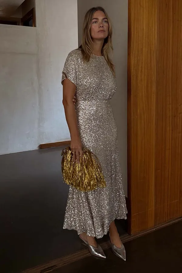 never fully dressed Silver Sequin Erin Dress