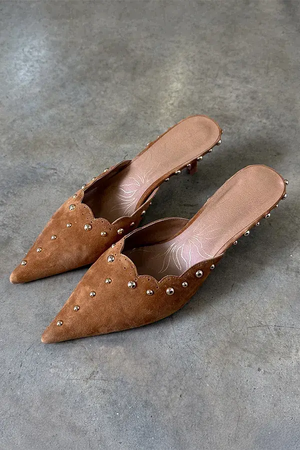 Never Fully Dressed Suede Scallop City Mules