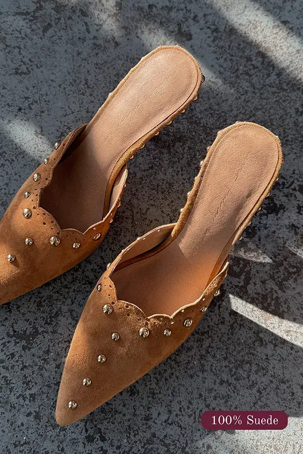 never fully dressed Suede Scallop City Mules