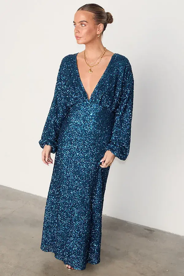 Never Fully Dressed Teal Sequin Emma Dress