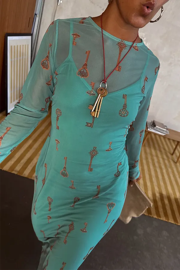 Never Fully Dressed Turquoise Key Mesh Dress