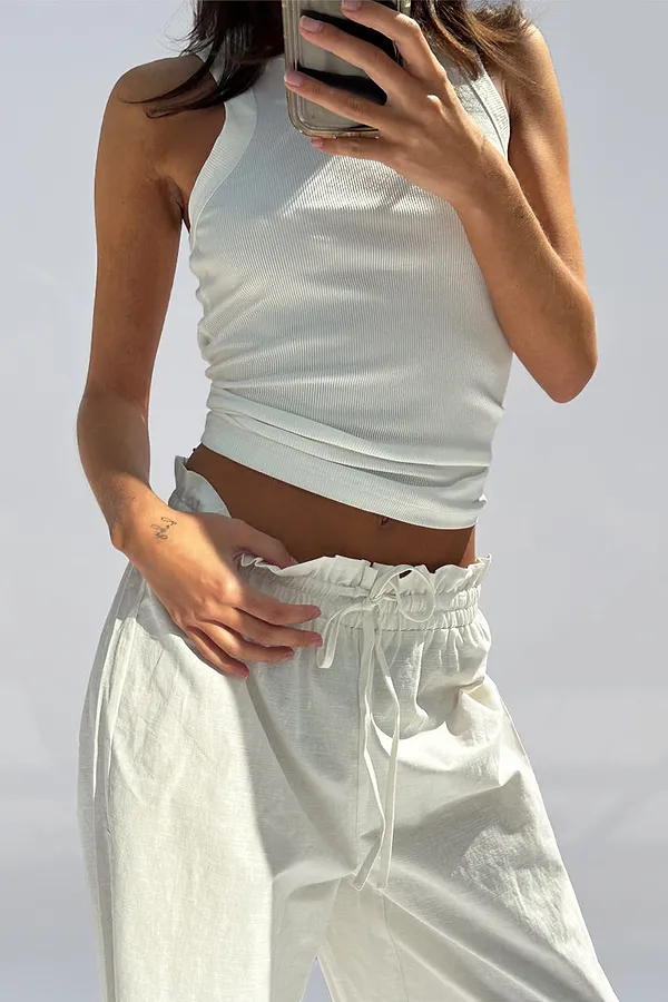 Never Fully Dressed White Ribbed Tank