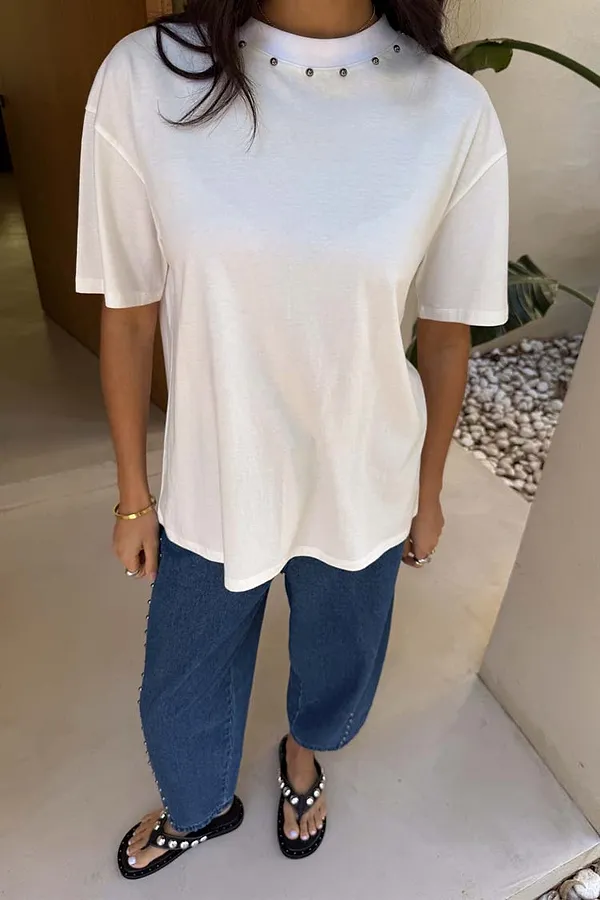 Never Fully Dressed White Studded T-Shirt