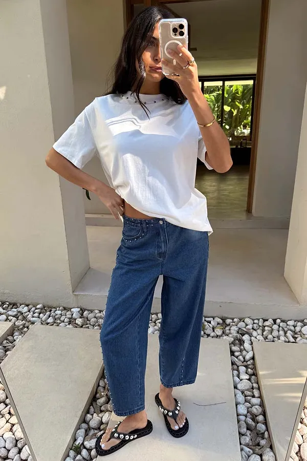 Never Fully Dressed White Studded T-Shirt