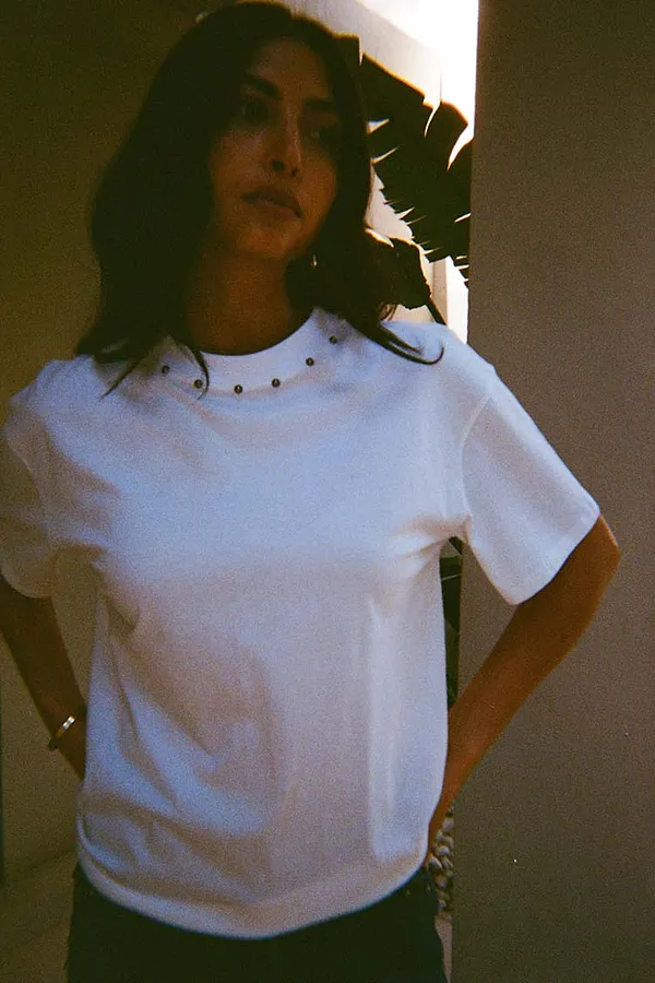 Never Fully Dressed White Studded T-Shirt