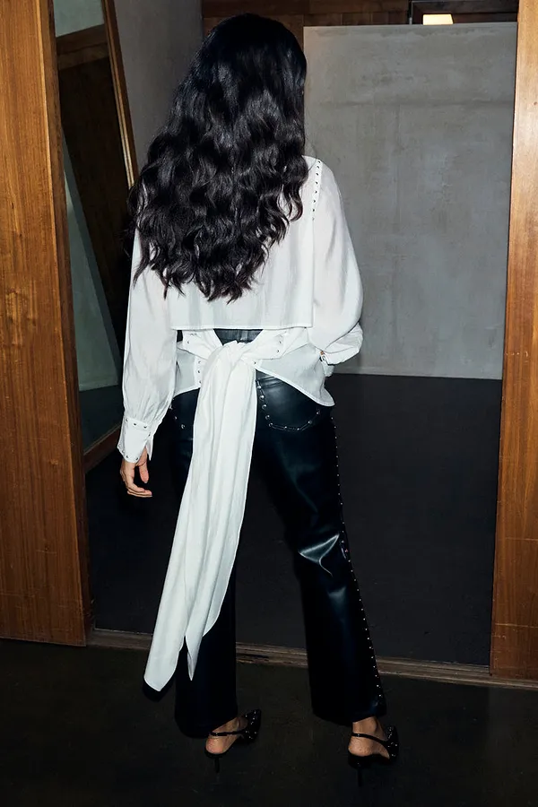 Never Fully Dressed White Studded Tie Back Shirt