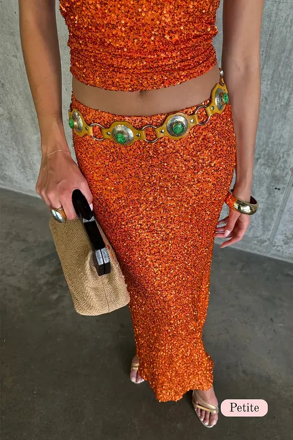 never fully dressed Orange Sequin Dorris Skirt Petite