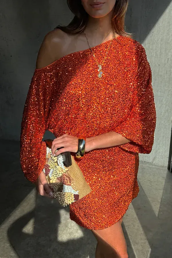 Never Fully Dressed Orange Sequin Tilly Dress Petite