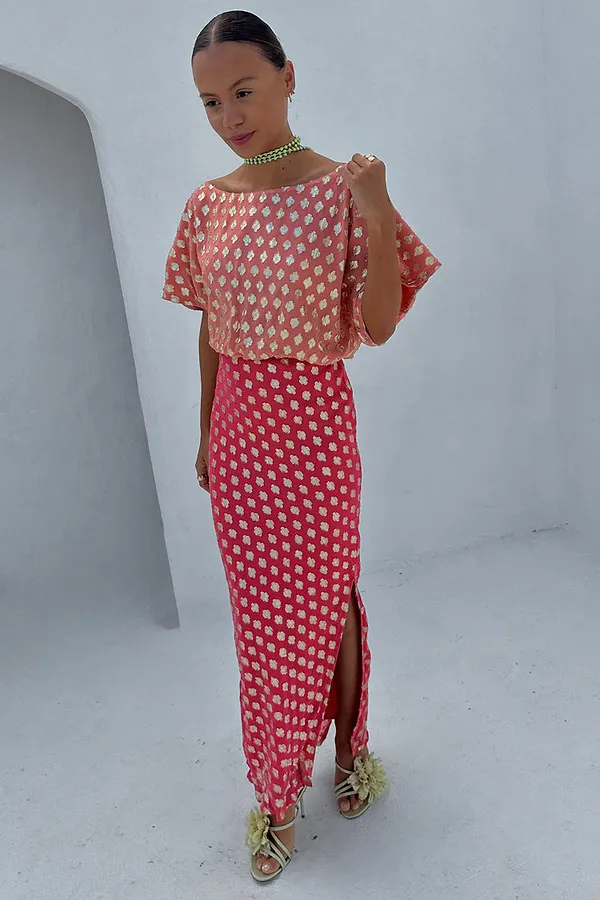 Never Fully Dressed Pink And Red Jacquard Tilly Dress