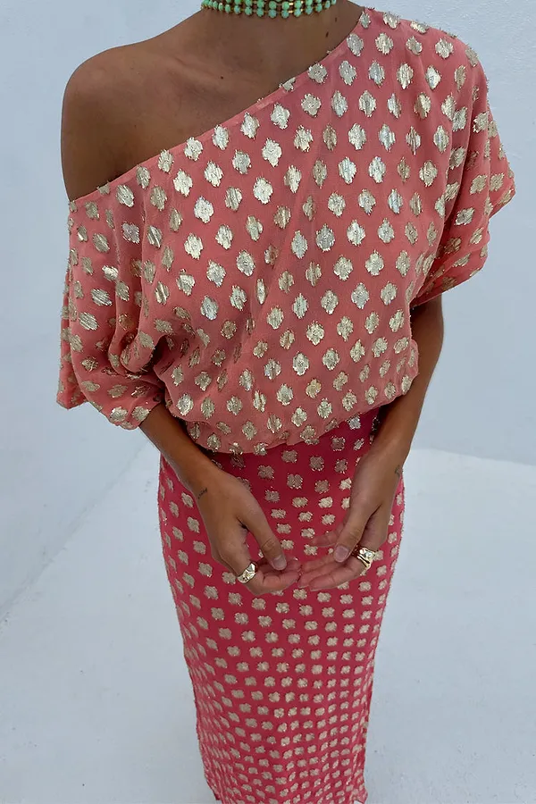 Never Fully Dressed Pink And Red Jacquard Tilly Dress