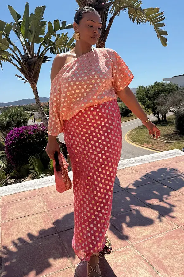 never fully dressed Pink and Red Jacquard Tilly Dress