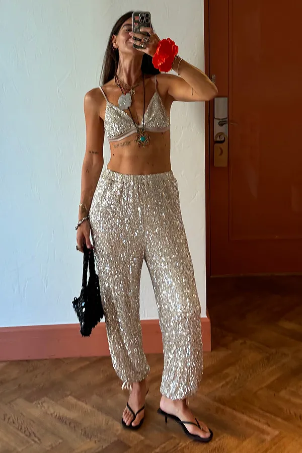 Never Fully Dressed Silver Sequin Naomi Cargo Trousers