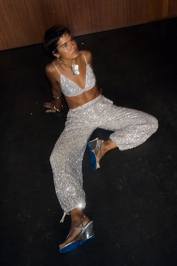 Never Fully Dressed Silver Sequin Naomi Trousers Petite