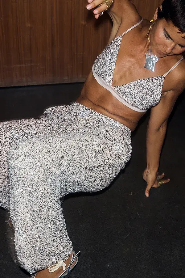 Never Fully Dressed Silver Sequin Naomi Trousers Petite