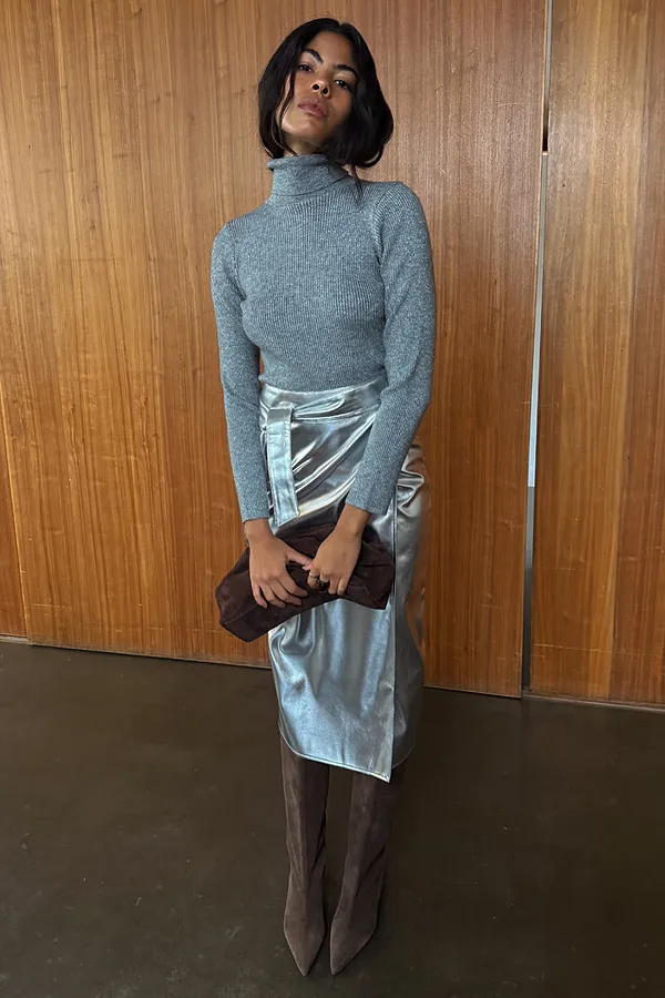 Never Fully Dressed Silver Vegan Leather Jaspre Skirt
