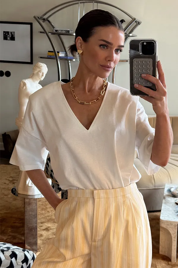 never fully dressed White T Shirt with Shoulder Pads