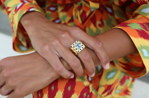 Nevernot Let’s Play Chess Ring With Blue Topaz