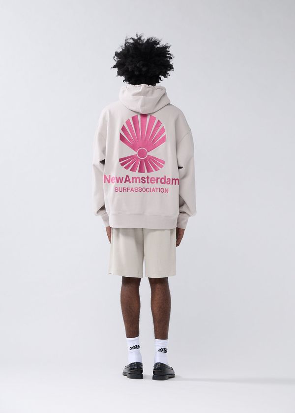 New Amsterdam Surf Association LOGO HOODIE ZIP-UP PEBBLE/MAGENTA PEBBLE/MAGENTA