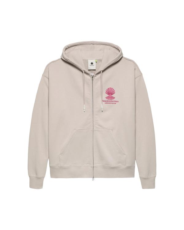 new amsterdam surf association LOGO HOODIE ZIP-UP PEBBLE/MAGENTA PEBBLE/MAGENTA