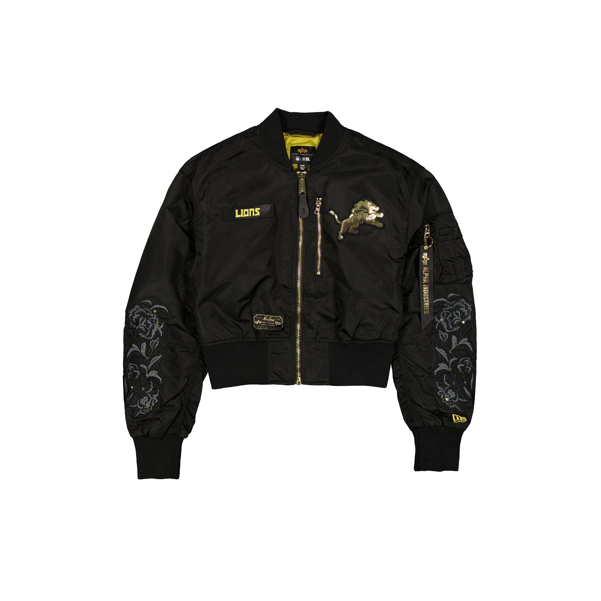 new era Alpha Industries Black and Gold Women's Cropped L-2B Bomber Jacket
