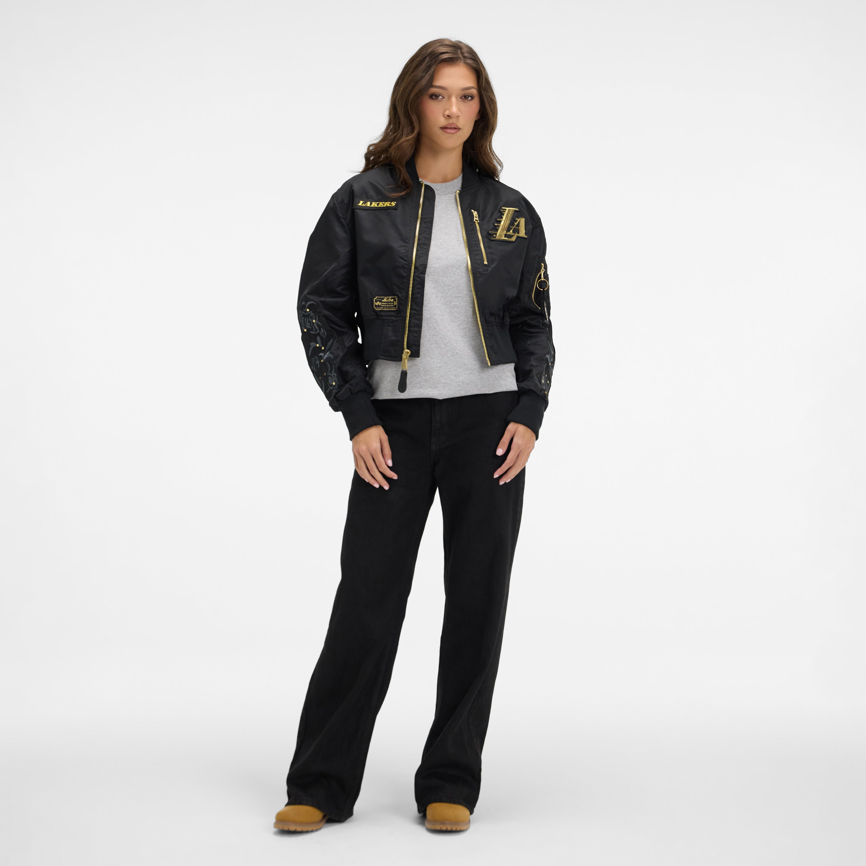New Era Alpha Industries Black And Gold Women's Cropped L-2B Bomber Jacket