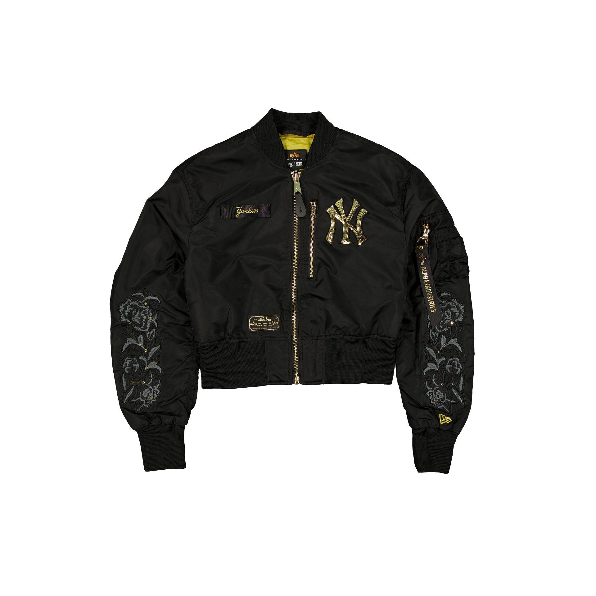 new era Alpha Industries Black and Gold Women's Cropped L-2B Bomber Jacket