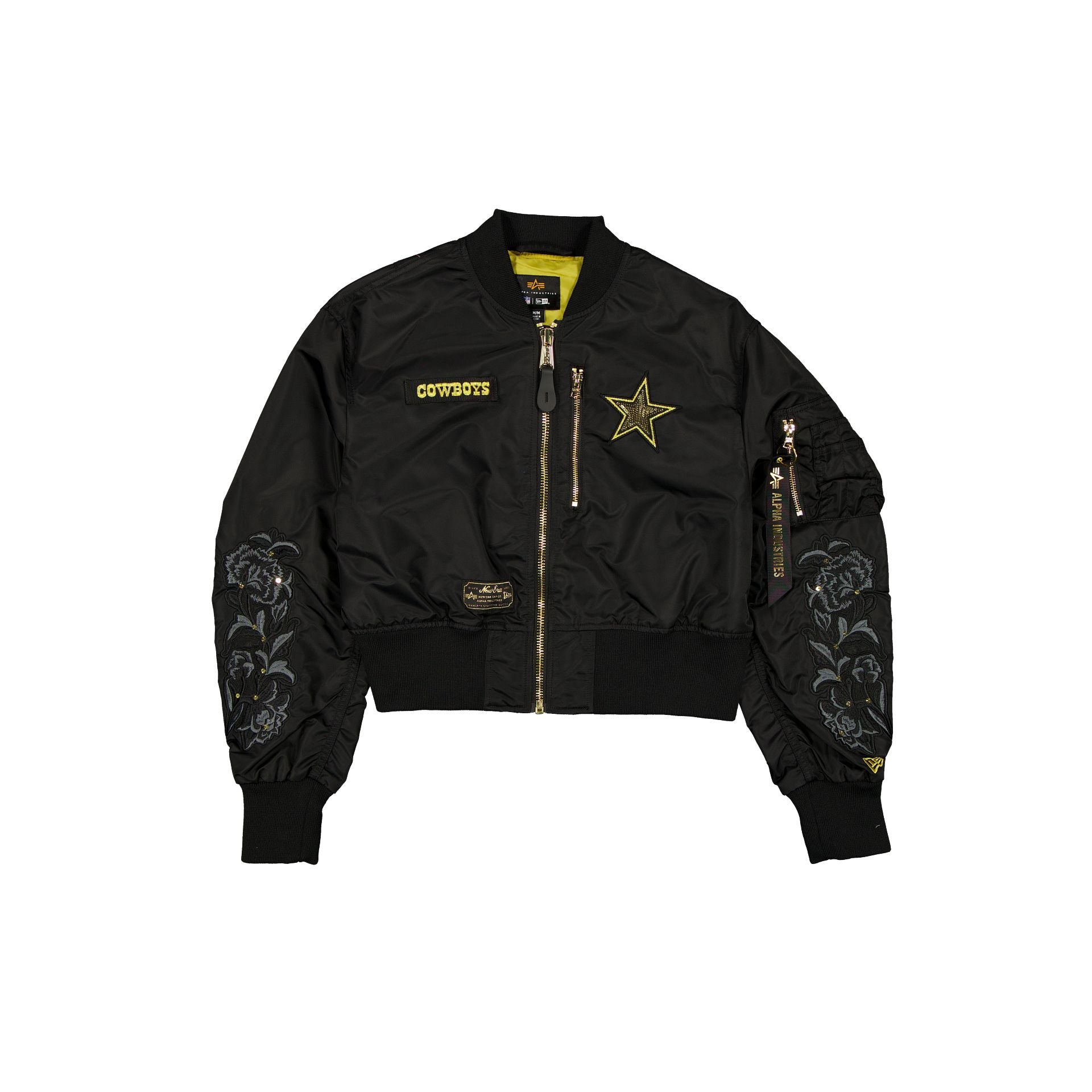 new era Alpha Industries Black and Gold Women's Cropped L-2B Bomber Jacket