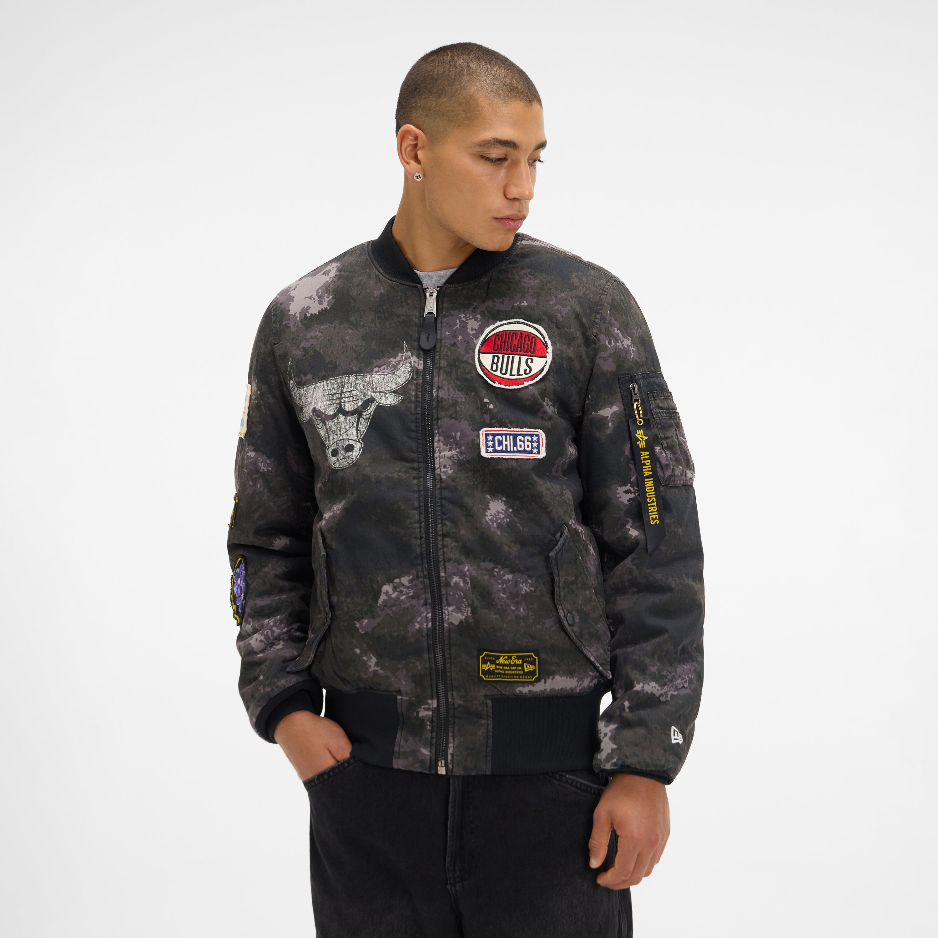 New Era Alpha Industries Black Camo MA-1 Bomber Jacket