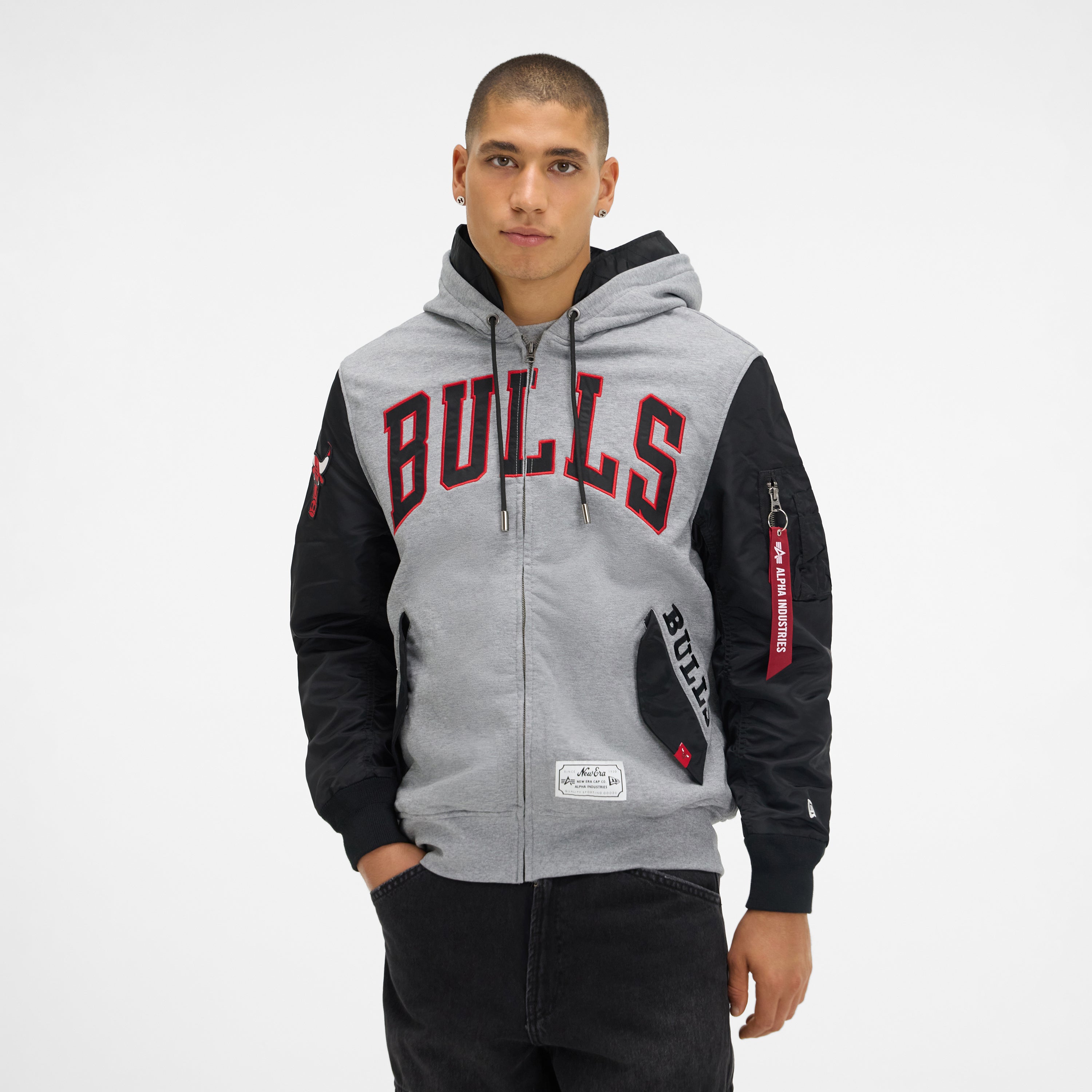 new era Alpha Industries Gray MA-1 Full Zip Fleece Jacket