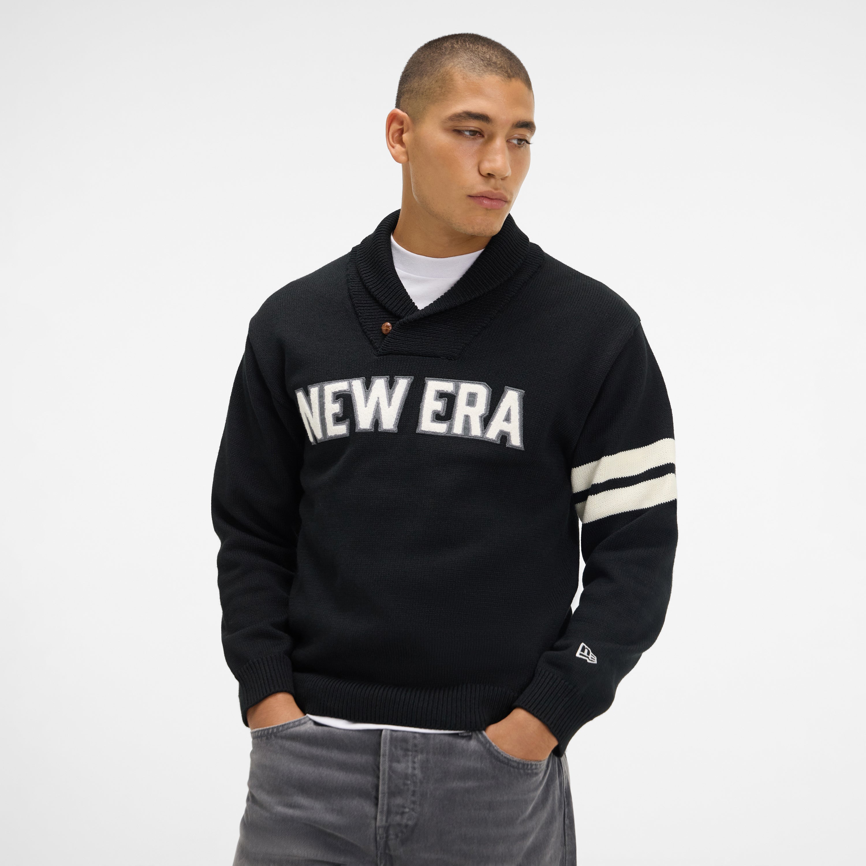 new era Navy Shawl Sweater