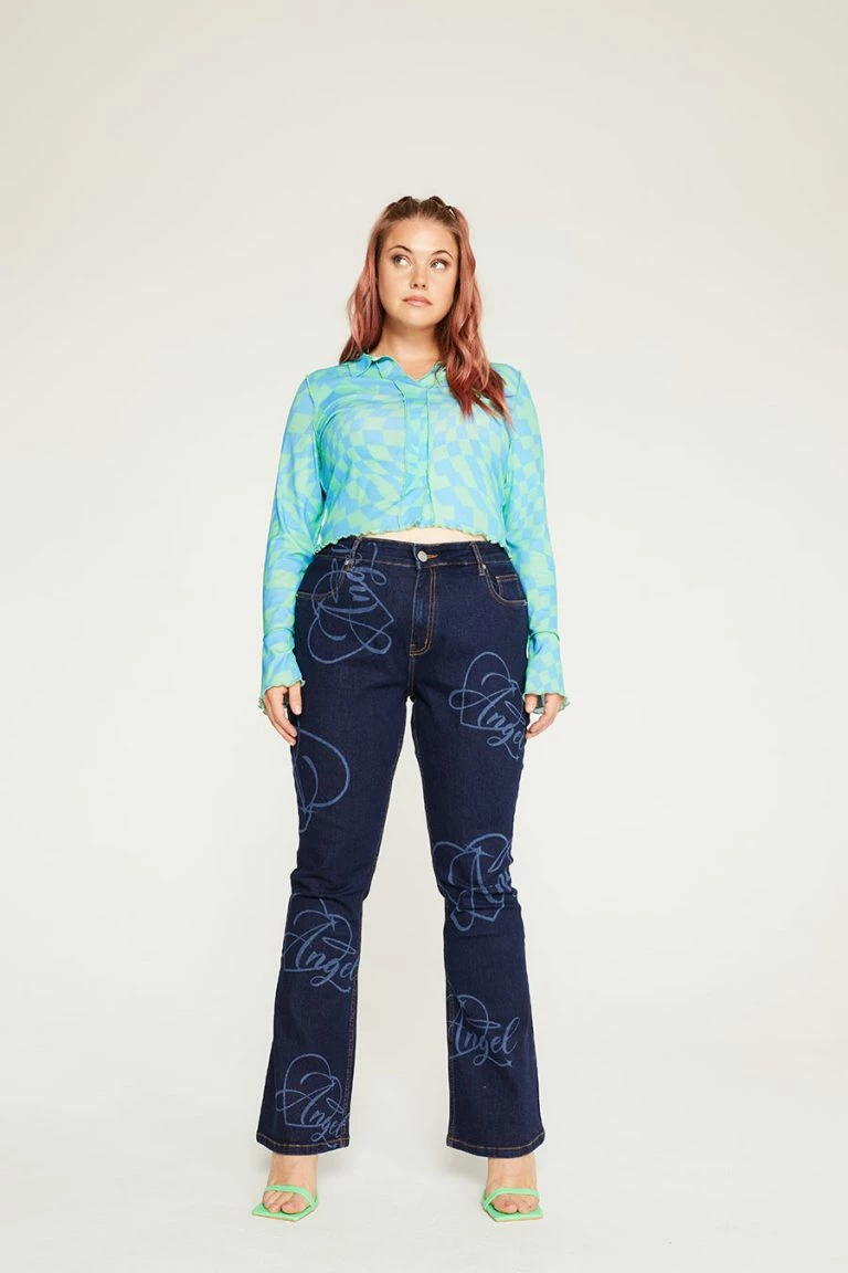 New Girl Order New Girl Order ABSTRACT BLUE CHECK SHIRT CURVE