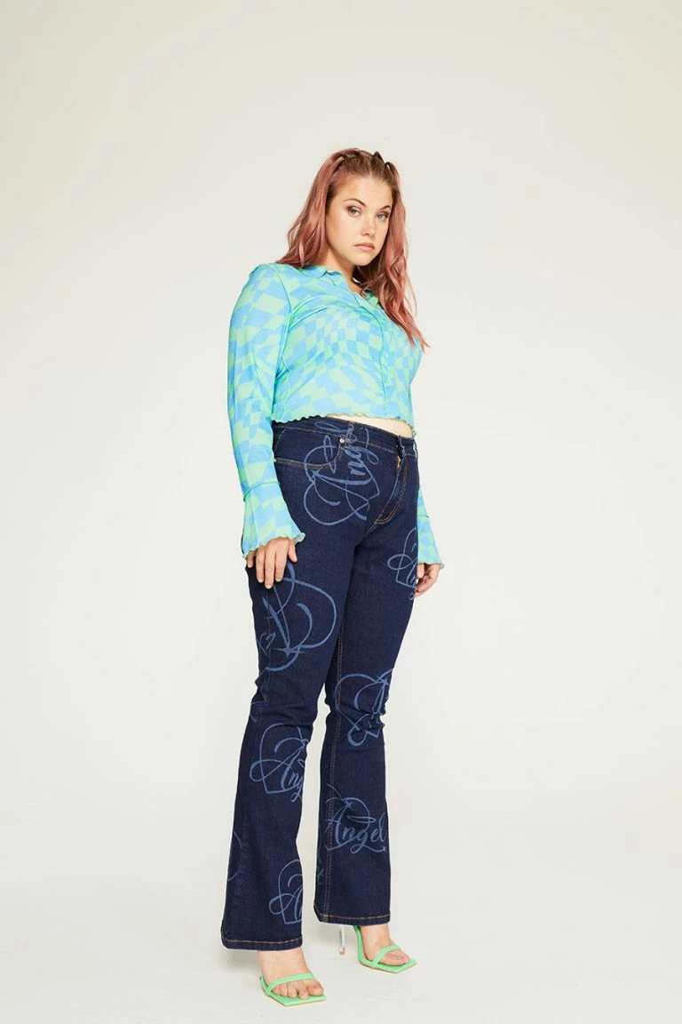 New Girl Order New Girl Order ABSTRACT BLUE CHECK SHIRT CURVE