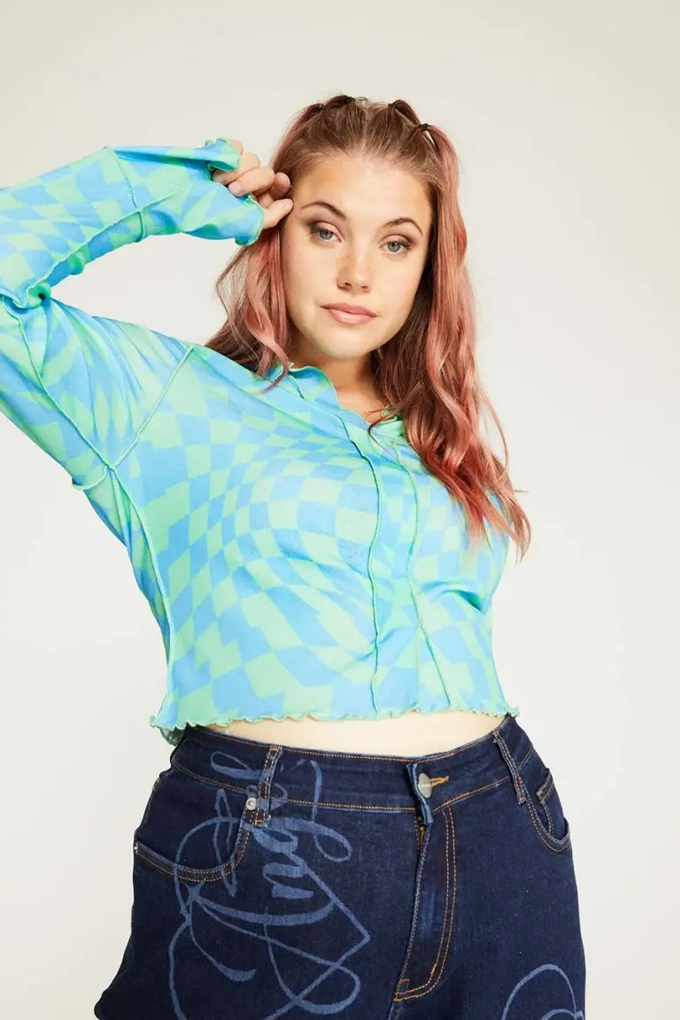 new girl order New Girl Order ABSTRACT BLUE CHECK SHIRT CURVE