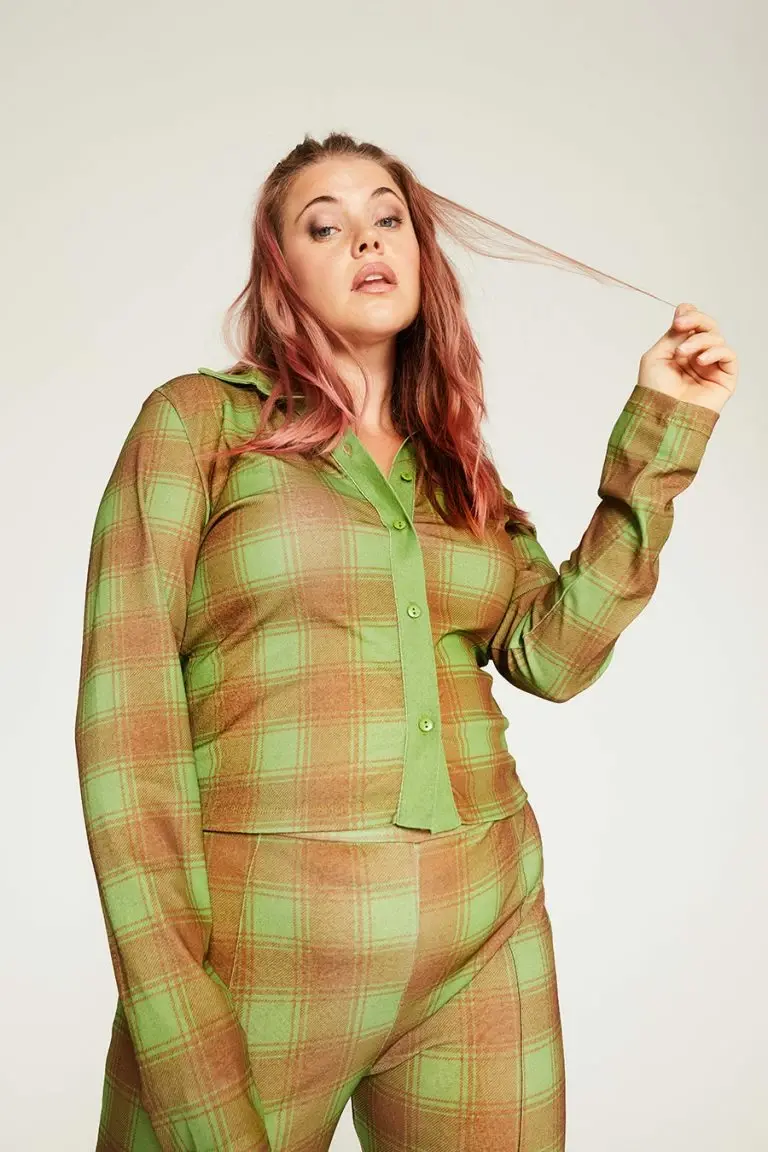 new girl order New Girl Order ALL OVER PRINT CHECK SHIRT CURVE