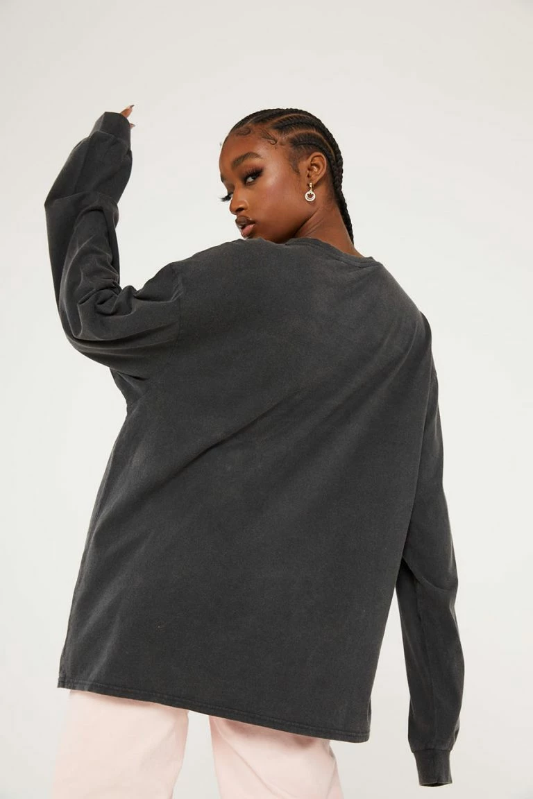 New Girl Order New Girl Order Butterfly Dagger Acid Wash Long Sleeved Top Tops